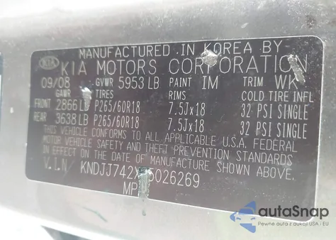 2009 Kia Borrego Ex V8 из США, поврежденный, VIN KNDJJ742X95026269